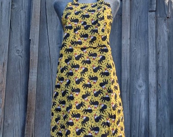 Apron, full length, bib style, vintage chicken print on yellow