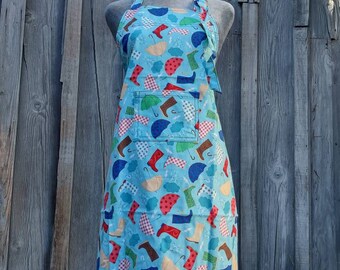 Apron, Kitschy kitchen, full length apron, double layered cotton apron, bib style colorful apron, Amy Lynn Aprons