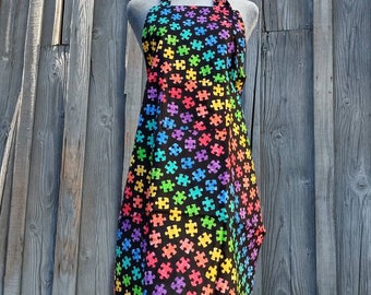 Apron, full length, bib style apron, rainbow colors on black background, double layered apron, Amy Lynn Aprons