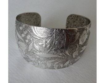Embossed Oxidized Silver Toned Domed Tapered Cuff