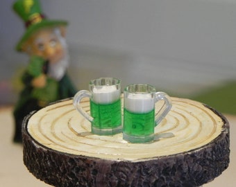 Miniature Green Beer Mug, St. Patrick&#39;s Day minis, fairy garden miniatures, handcrafted dollhouse supplies, terrarium accessories accessory