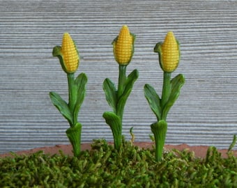 Miniature Corn Stalks, Set of 3, fairy garden accessories, Fall Miniatures, Halloween Miniature, Autumn Miniature