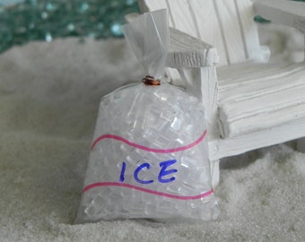 Miniature Ice Bag, fairy garden dollhouse terrarium supply, camping miniature garden supply, acrylic faux fake ice in plastic bag