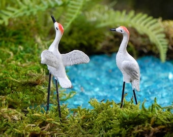 2 Miniature Cranes, Miniature Sandhill Cranes, Terrarium Supply, Fairy Garden Accessories, diorama accessory, craft supplies