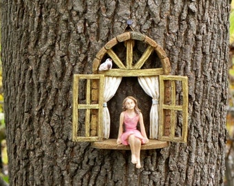 Miniature garden GIRL no wings - mini garden accessory - Girl sitting in miniature window, accessory for fairy garden