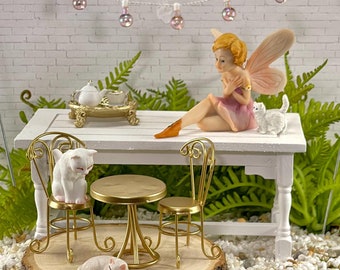 Fairy Garden Miniatures Bistro Table Chairs Set Cat Tea Set