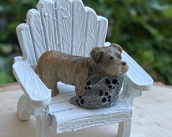 Miniature Dog with Blanket, Mini Adirondack Chair, fairy garden accessories, dollhouse miniatures, mini terrier, miniature dog figurine