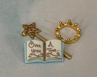 Once Upon A Time Book, miniatures for fairy garden, miniature wand, mini crown, fairy tale book, mini magic wand, fairy princess accessories