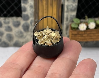 Pot of Gold St. Patrick&#39;s day miniature accessories, lucky pot o gold, cauldron, dollhouse miniatures, fairy garden accessories, nuggets