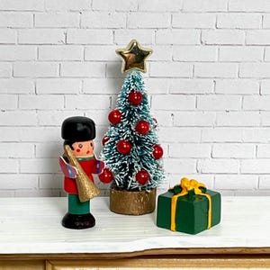 Miniature Christmas Toy Soldier, Mini Tree, Tiny Gift Present Package, Dollhouse Accessories, DIY Craft Supplies, Diorama Christmas Village