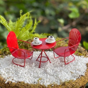 Miniature Table Chairs Set, miniature bistro set, Miniature  tea cups, miniature coffee cup, Christmas Miniatures, Tiered Display decor