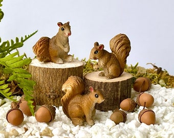 Miniature Squirrels, mini squirrels, Fairy Garden accessories, SET OF 3, small squirrel, fairy garden animals, miniature woodland animals