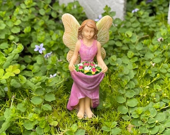 Miniature Fairy with Skirt Full of Flowers, fairy garden accessories, fairy figurine, mini garden