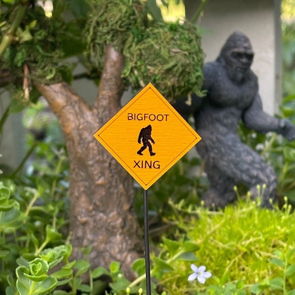 Miniature Bigfoot Sign, Bigfoot XING Sign, fairy garden accessory, miniature sign, Bigfoot crossing sign, Sasquatch sign