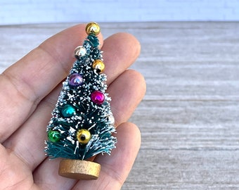 Miniature Christmas Tree, Tiny Christmas, Fairy Garden accessories supply, sisal bottle brush vintage style tree, Dollhouse decorations