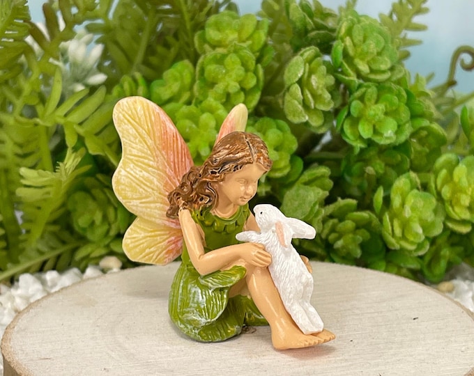 ONE Fairy Figurine, Fairy With Bunny, Fairy With Rabbit, Miniature ...