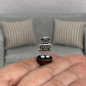 Miniature Robot Dollhouse Figure, Dollhouse Child's Room Decor, Mini Statue Figure, Silver Color Robot, Gift for Robot Lover, Boy Gift