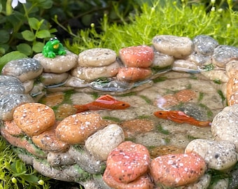 Fairy Garden Koi Pond miniature with artificial water - terrarium accessories - fairy garden accessory - miniature frog - miniature koi fish