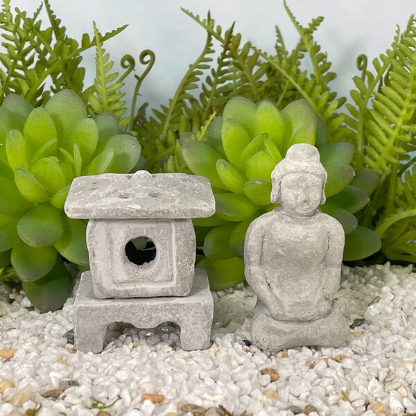 Miniature Buddha, Miniature Pagoda, Fairy Garden Accessories, Terrarium Supplies, Cement Miniatures, Zen Garden