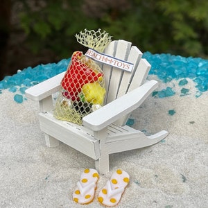 Miniature Adirondack Chair, Miniature Beach Toys in Mesh Bag, Miniature Flip Flops, Fairy Beach Garden Accessories, Wedding Cake Topper