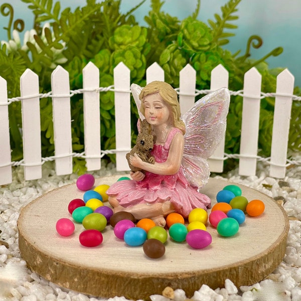 Easter Fairy Figurine, Fairy with Bunny, Fairy with Rabbit, Miniature Fairy, Resin Fairy, Miniature Easter Eggs, Fairy Maddy with Bunny