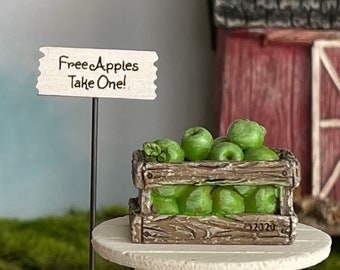 Fairy Garden Accessories, Apple Crate, Miniature Sign, Fairy Garden Miniatures, Dollhouse Miniatures, Miniature Apples, Terrarium Supplies