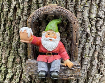 Miniature Gnome Window, Cheers Hanging Window, Window for fairy garden, Window for Tree, Gnome Figurine, Miniature Beer