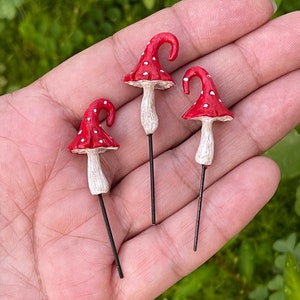 Miniature Mushrooms, Curly Top Mushrooms, Fairy Garden Accessories, SET OF 3, terrarium supply, mini mushroom, red and white mushrooms