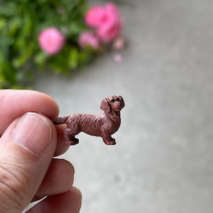 Miniature Dachshund Figurine, Tiny Dachshund, fairy garden accessories, micro minis, micro mini diorama, craft supplies, mini wiener  dog