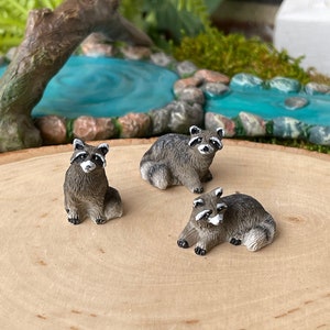 Miniature Raccoons SET of 3, miniature raccoon, fairy garden animals, miniature animals, terrarium supply, diorama miniatures