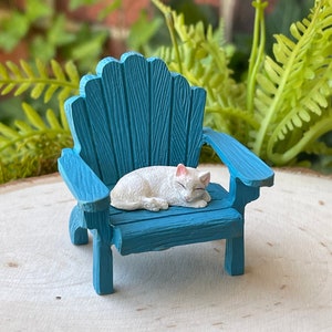 Miniature Adirondack Chair, Fairy Garden Accessory, miniature white cat, beach garden minis, accessories, ITEMS SOLD SEPARATELY or as set