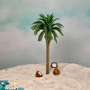 Miniature Coconuts, Miniature Palm Tree, Miniature Beach Garden, Wedding Cake Topper, Coastal themed, tropical, dollhouse miniatures