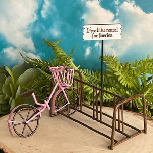 Miniature Bike Bicycle, Fairy Garden Bike, Fairy Garden Accessories, Miniature Bicycle, Miniature Bike Rack, Miniature Sign