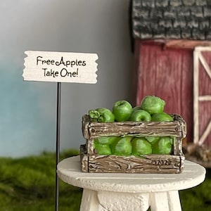 Fairy Garden Accessories, Apple Crate, Miniature Sign, Fairy Garden Miniatures, Dollhouse Miniatures, Miniature Apples, Terrarium Supplies image 1