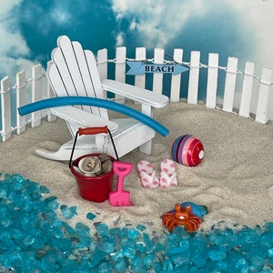 Fairy Garden Beach Miniatures, coastal miniatures, miniature Adirondack chair, hermit crab, beach ball, flip flops, ITEMS SOLD SEPARATELY