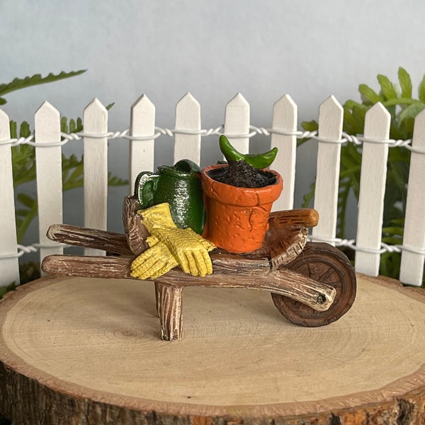 Miniature Wheelbarrow, Fairy Garden Accessories, Shovel, Watering Can, Plant Pot, Gardening Gloves