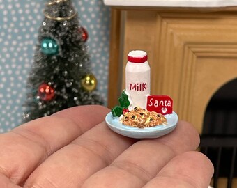 Miniature Milk and Cookies for Santa, Dollhouse Minis, Bottle Brush Tree Topper, Diorama Display, Tiered Tay Decor, Xmas Holiday living room