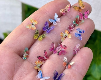 Micro Miniature Butterflies, Kawaii Butterfly Tiny 8mm Acrylic Butterfly, Fairy Garden Accessories, Dollhouse Miniature, Craft Supply