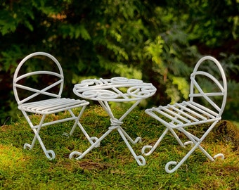 Miniature Bistro Set, Fairy Garden Furniture, Accessories for Miniature Garden, Doll Furniture, Table Chairs Set, Dollhouse Kitchen Table