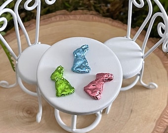 Miniature Easter Bunnies, 1:12 scale foil wrapped bunnies, Easter miniatures, Easter dollhouse accessories, fairy garden accessories