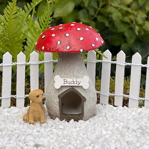 Personalized Dog House, Miniature Mushroom Doghouse, Personalized Sign, Fairy Garden Miniatures, Mini Garden Accessory, custom name sign