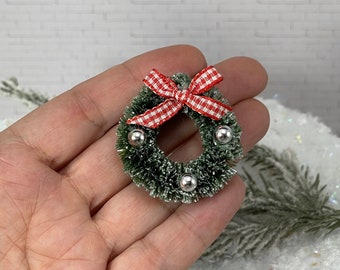 Miniature Christmas Wreath, Sisal Wreath, dollhouse minis, Christmas miniatures, miniature wreath for fairy door, Silver mini ornaments