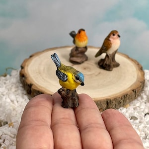 Miniature Birds Set of 3, Fairy Garden Accessory, terrarium mini, robin, blue bird, miniature birds, diorama, bird figurine, craft supplies
