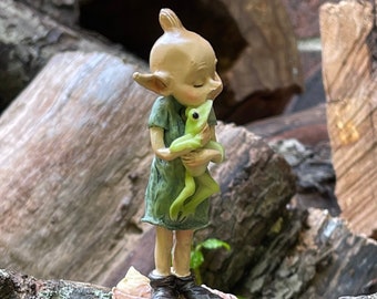 Miniature Pixie Hugging Frog, Fairy Garden Accessories Accessory Decor, Gardening Troll, figurine figure, Frog lover gift, Mini Imp, Gnome