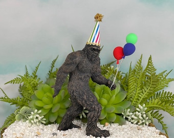 Miniature Birthday Bigfoot Figurine, 6.5" tall Miniature Sasquatch, Birthday Cake Topper, Birthday Gift Bigfoot Lover, Bigfoot collector