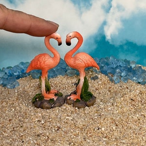 Miniature Flamingo, beach scene, cake topper, fairy garden accessories, mini flamingo, dollhouse diorama, craft supplies supply, coastal