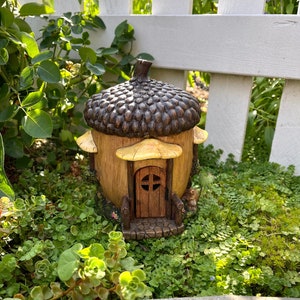 Acorn House Cottage, Fairy Cottage, Gnome House, hinged door, fairy garden accessories, Miniature Fairy House, miniature squirrel, Fall Mini