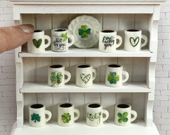 ONE Mug Shamrock miniature St. Patrick's Day minis, miniature clover coffee mug, mini mug dollhouse miniature, fairy garden accessories
