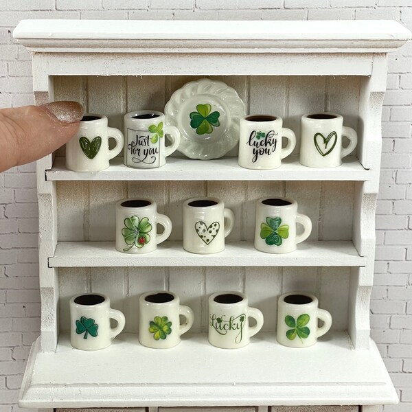 ONE Mug Shamrock miniature St. Patrick's Day minis, miniature clover coffee mug, mini mug dollhouse miniature, fairy garden accessories