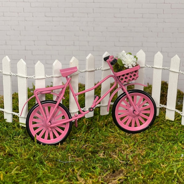 Miniature Bike Bicycle, Fairy Garden Bike, Fairy Garden Accessories, Miniature Bicycle, Dollhouse Miniatures, Dollhouse Bike, Picket fence